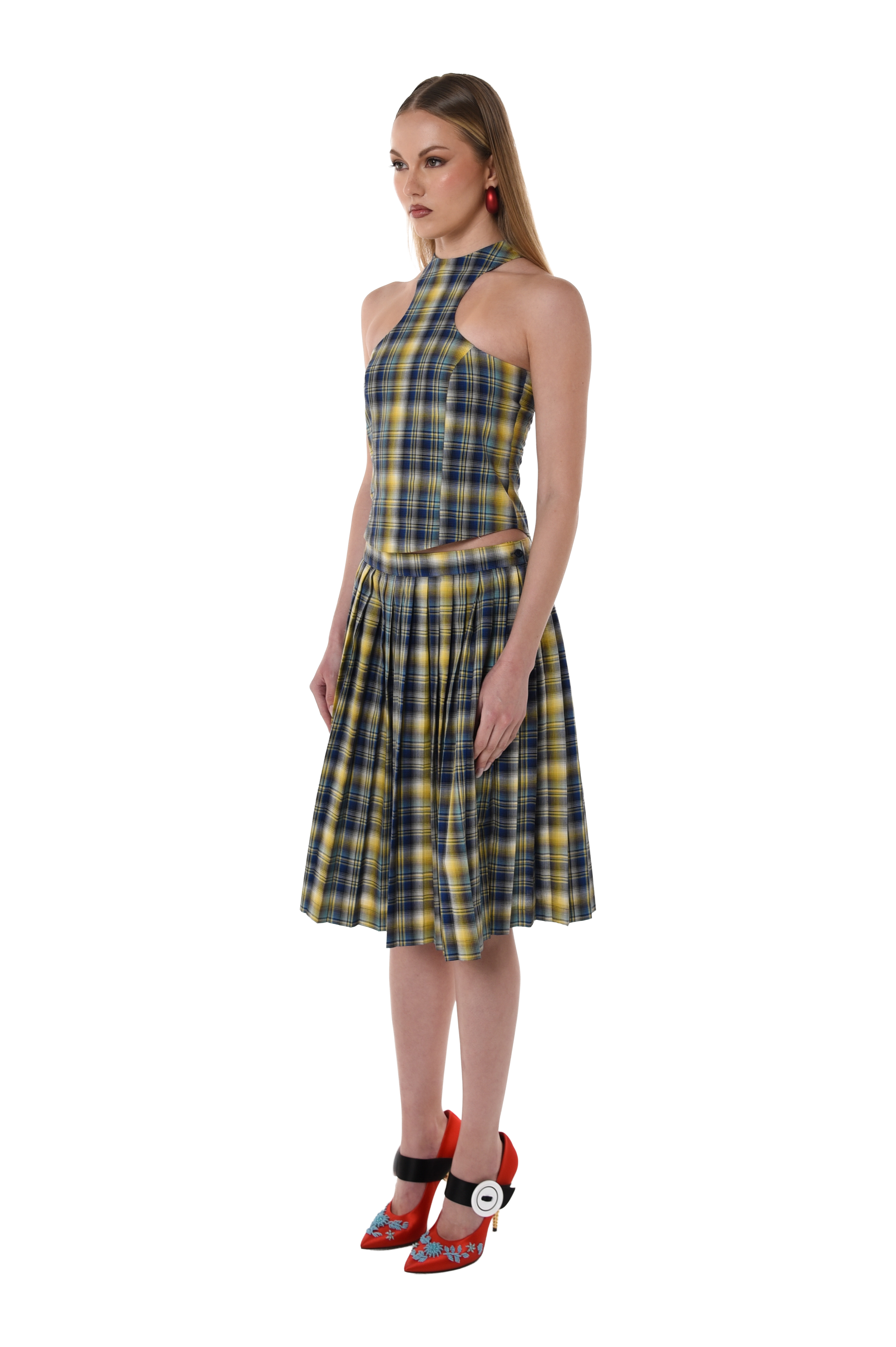 PLAID HALTER TOP