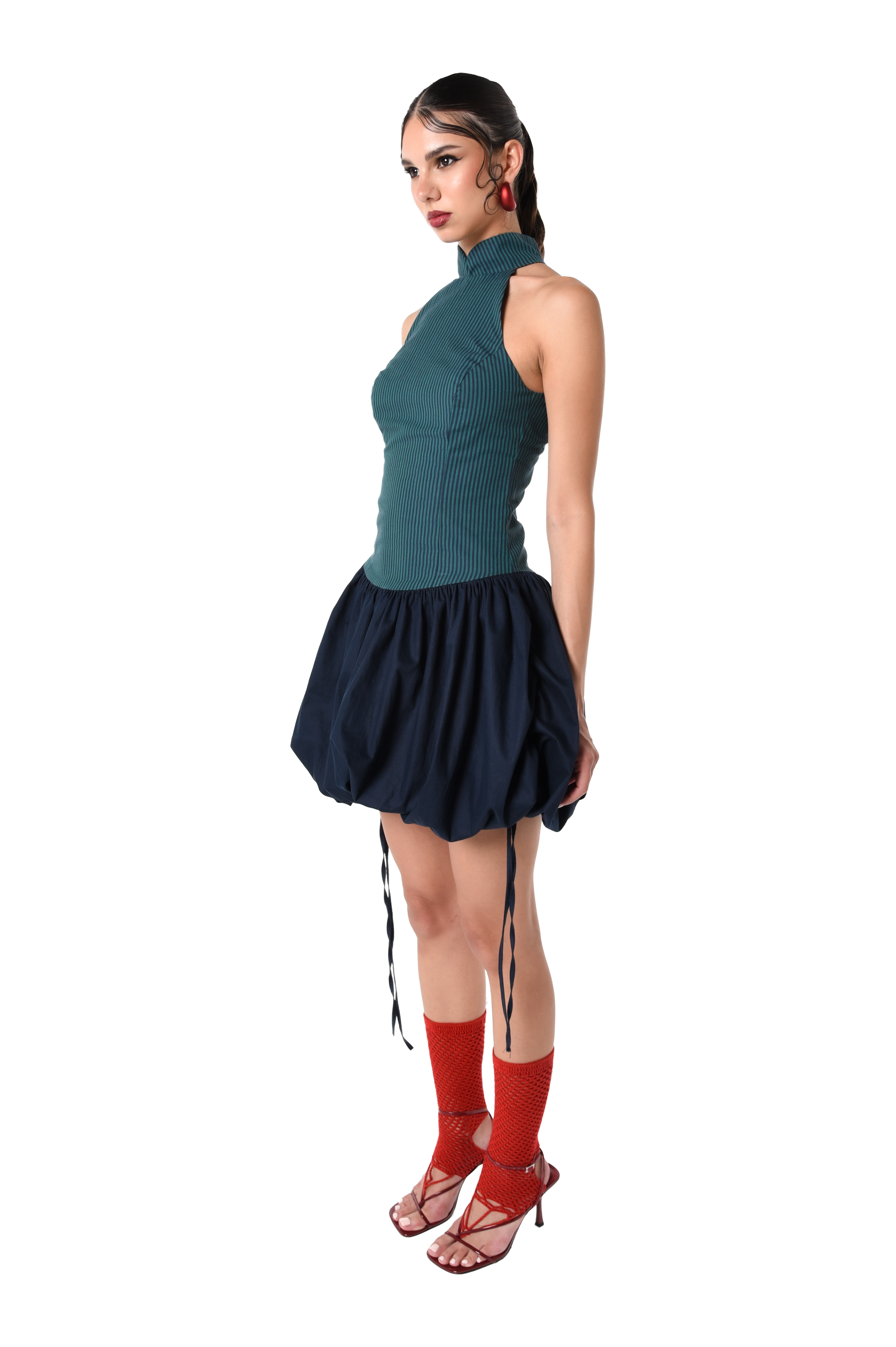 VERTICAL STRIPED BUBBLE MINI DRESS