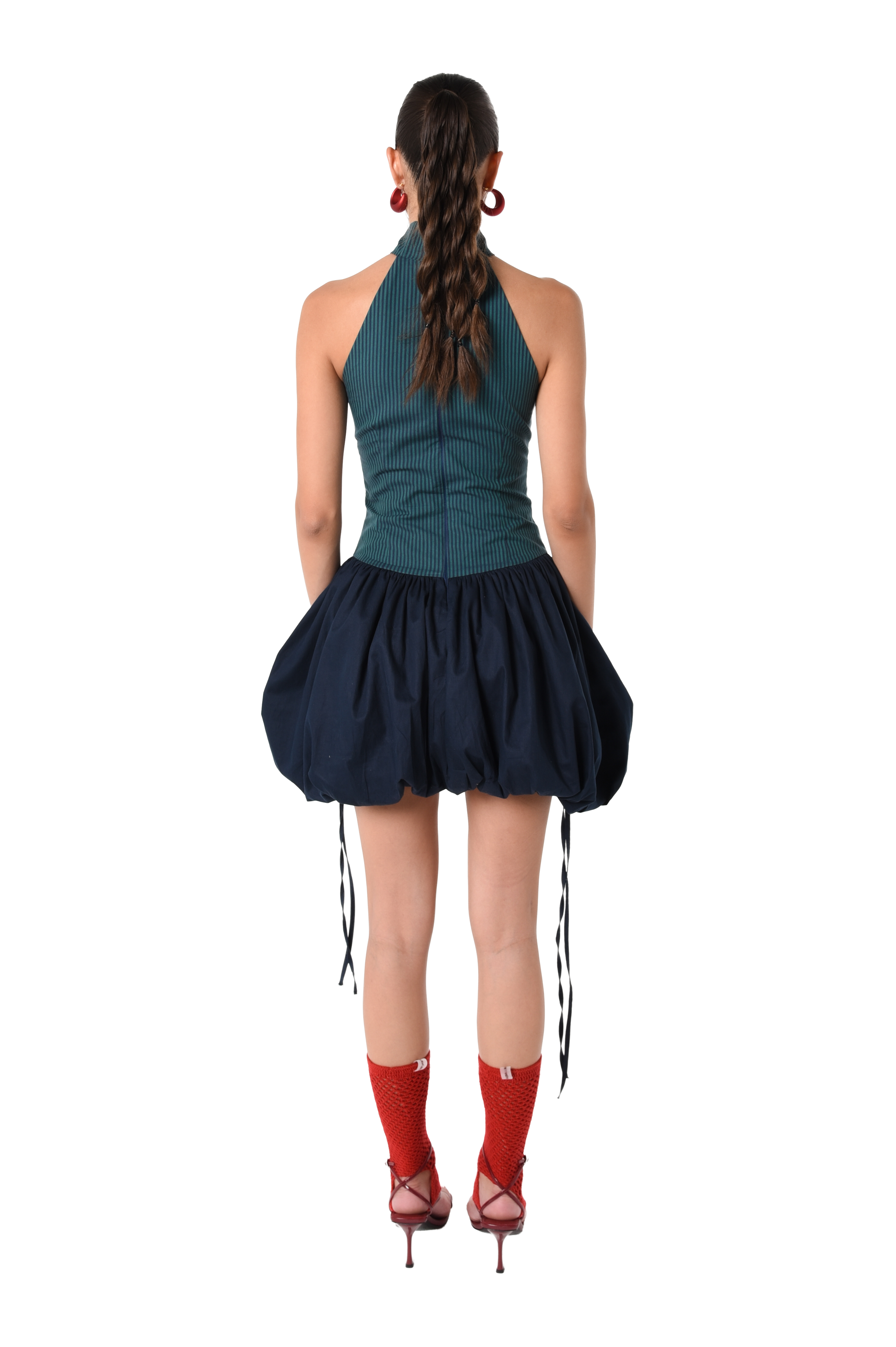 VERTICAL STRIPED BUBBLE MINI DRESS