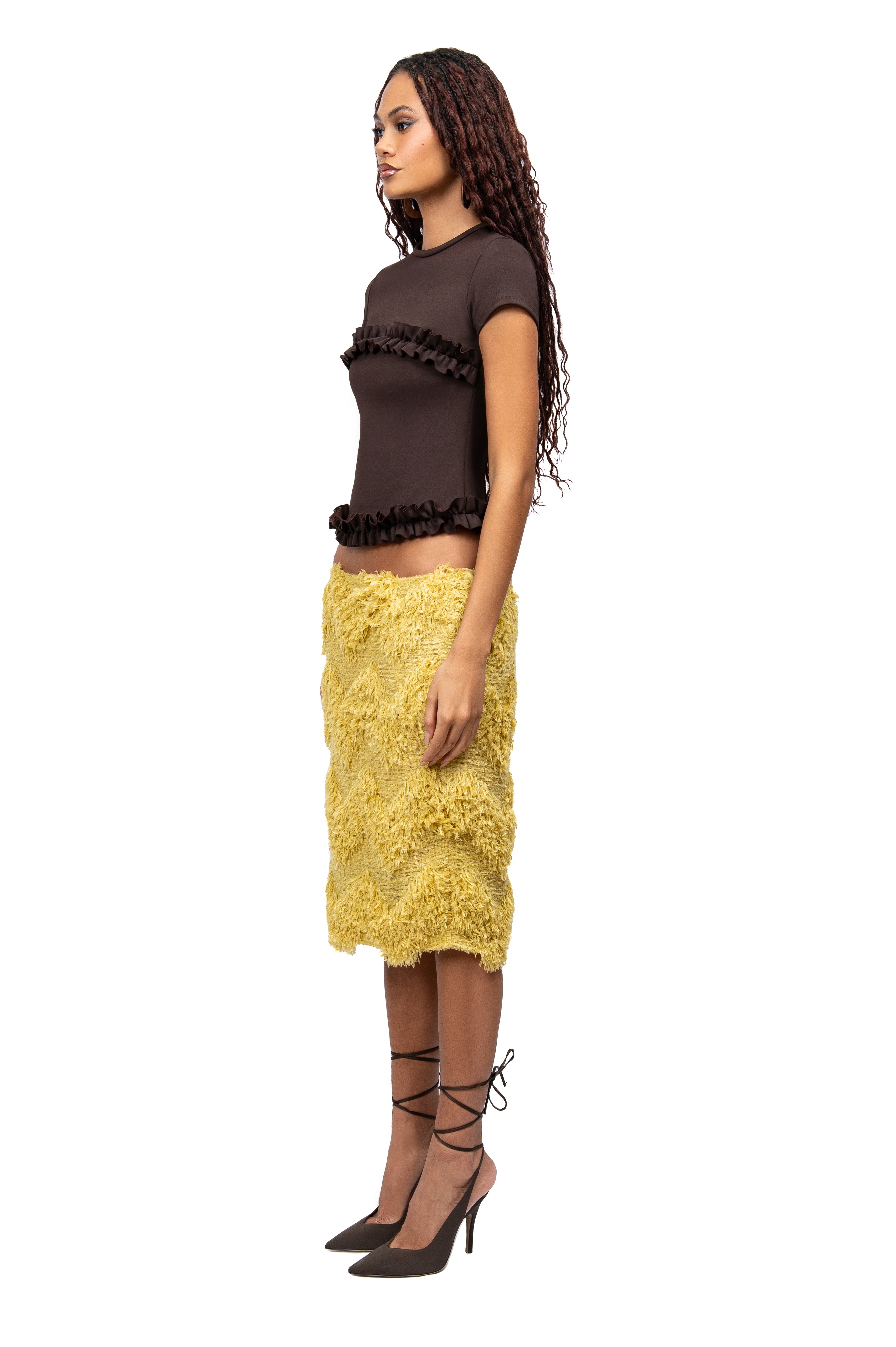 MUSTARD FUR MIDI SKIRT